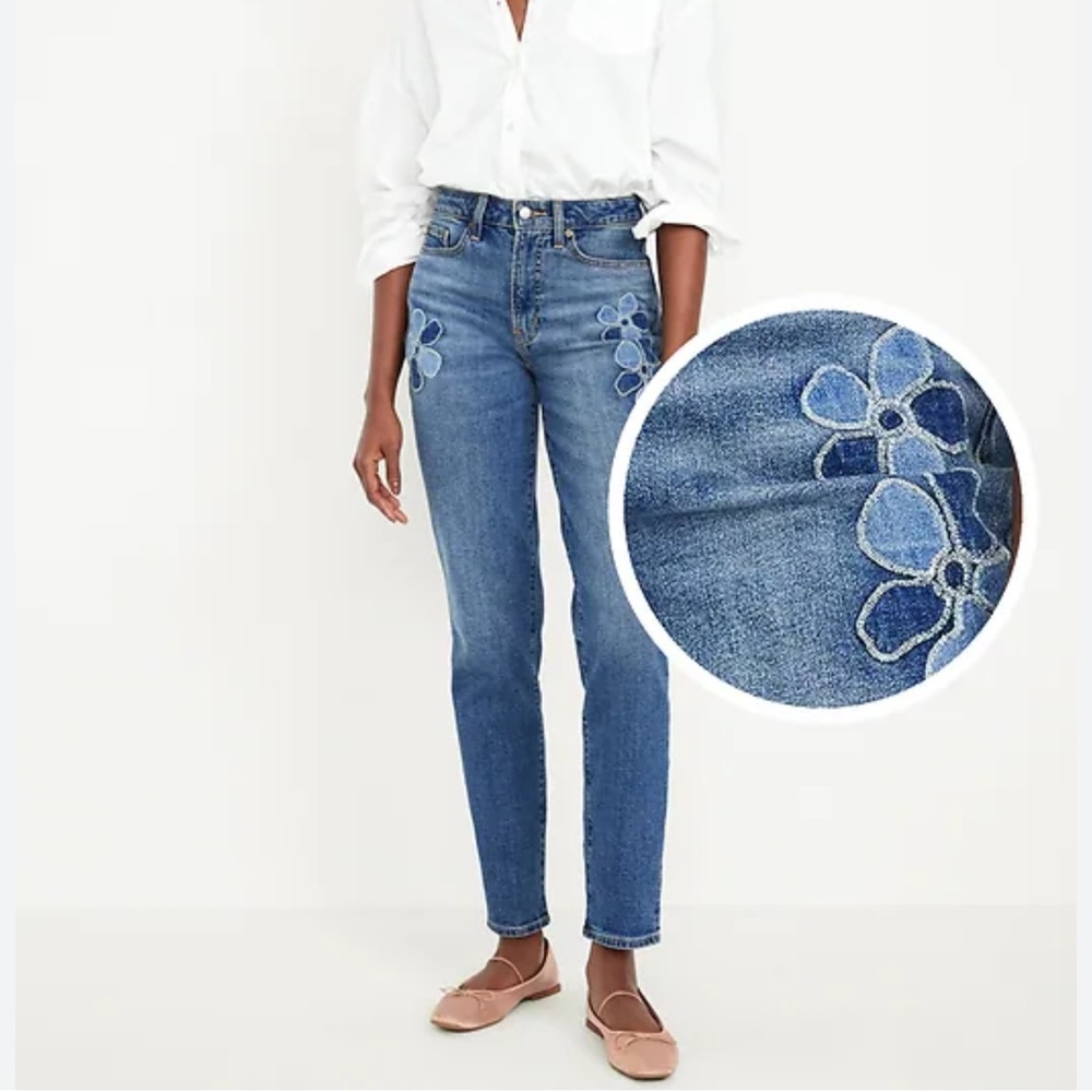 Old Navy High-Waisted OG Straight Floral Applique Ankle Jeans